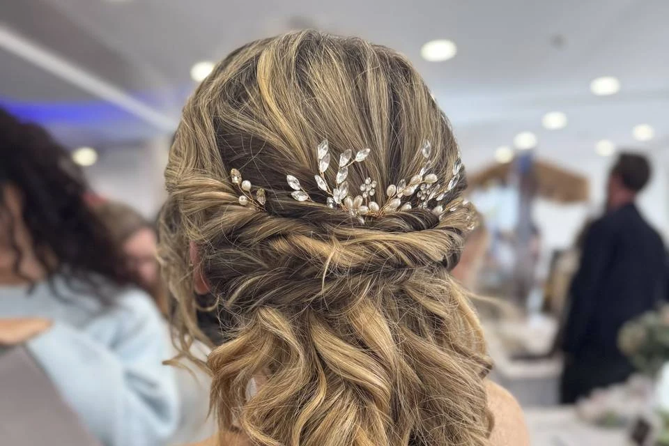 Detailed half-up bridal hairstyle